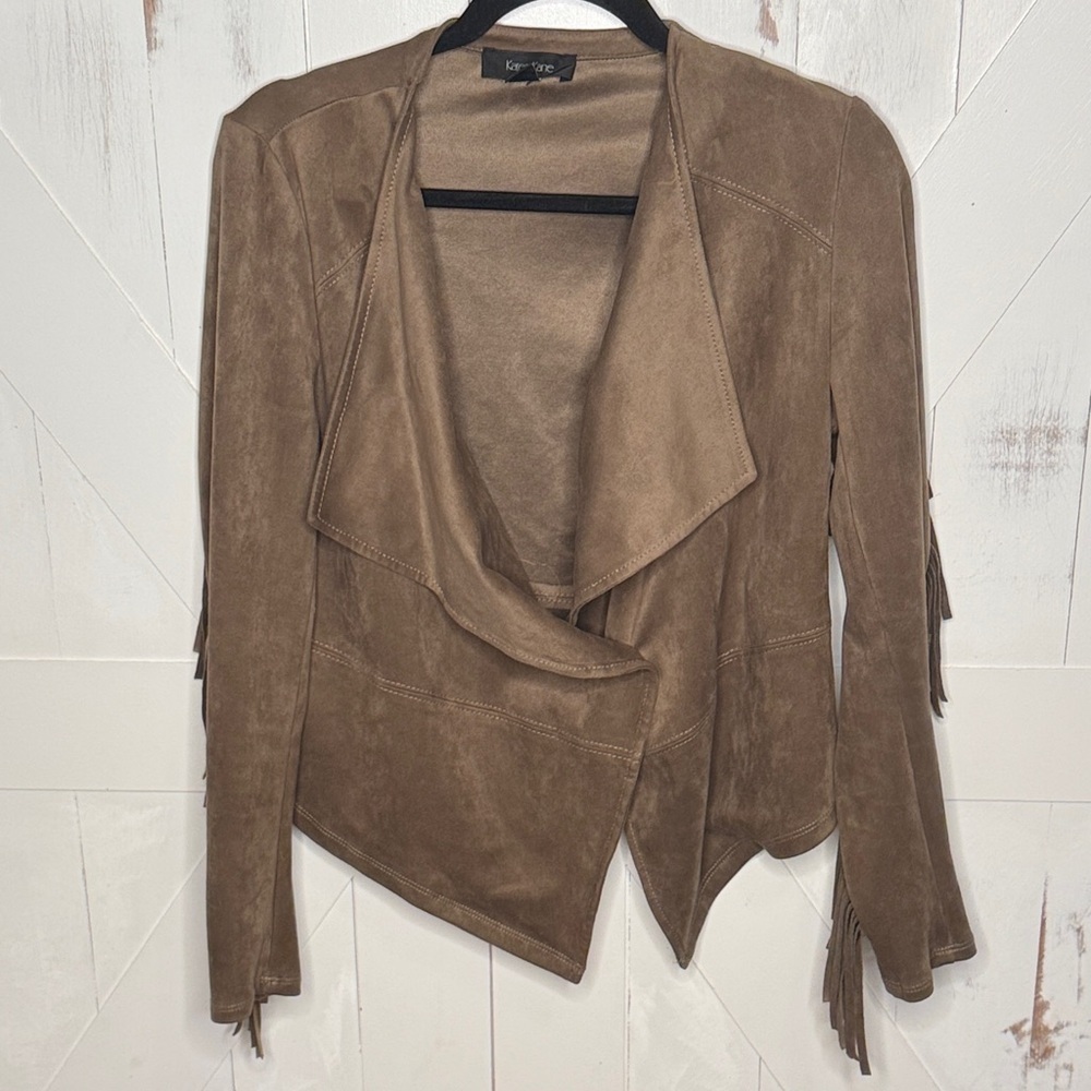 Karen Kane Tan Ultra Suede Fringe Jacket